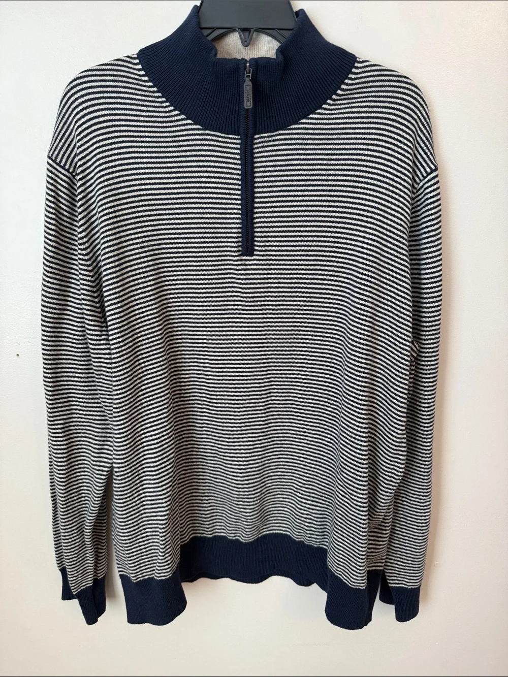 NWT J.Crew Men’s Cotton striped half-zip sweater XXL Heather Stone Navy